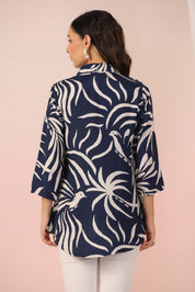 Navy Blue Base Cream Color abstract print Russian Silk Tunic