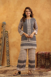 Black & Beige Mirror Work Co-ord Set