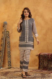 Black & Beige Mirror Work Co-ord Set