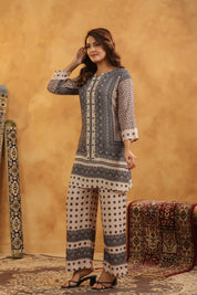 Black & Beige Mirror Work Co-ord Set