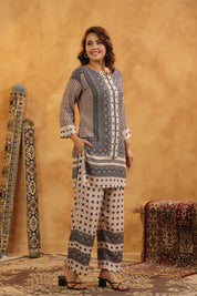 Black & Beige Mirror Work Co-ord Set