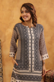 Black & Beige Mirror Work Co-ord Set