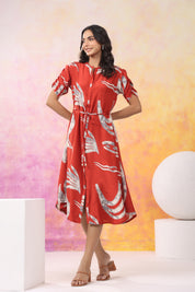 Rust and Grey Bold Abstract Printed Motif Midi Dress