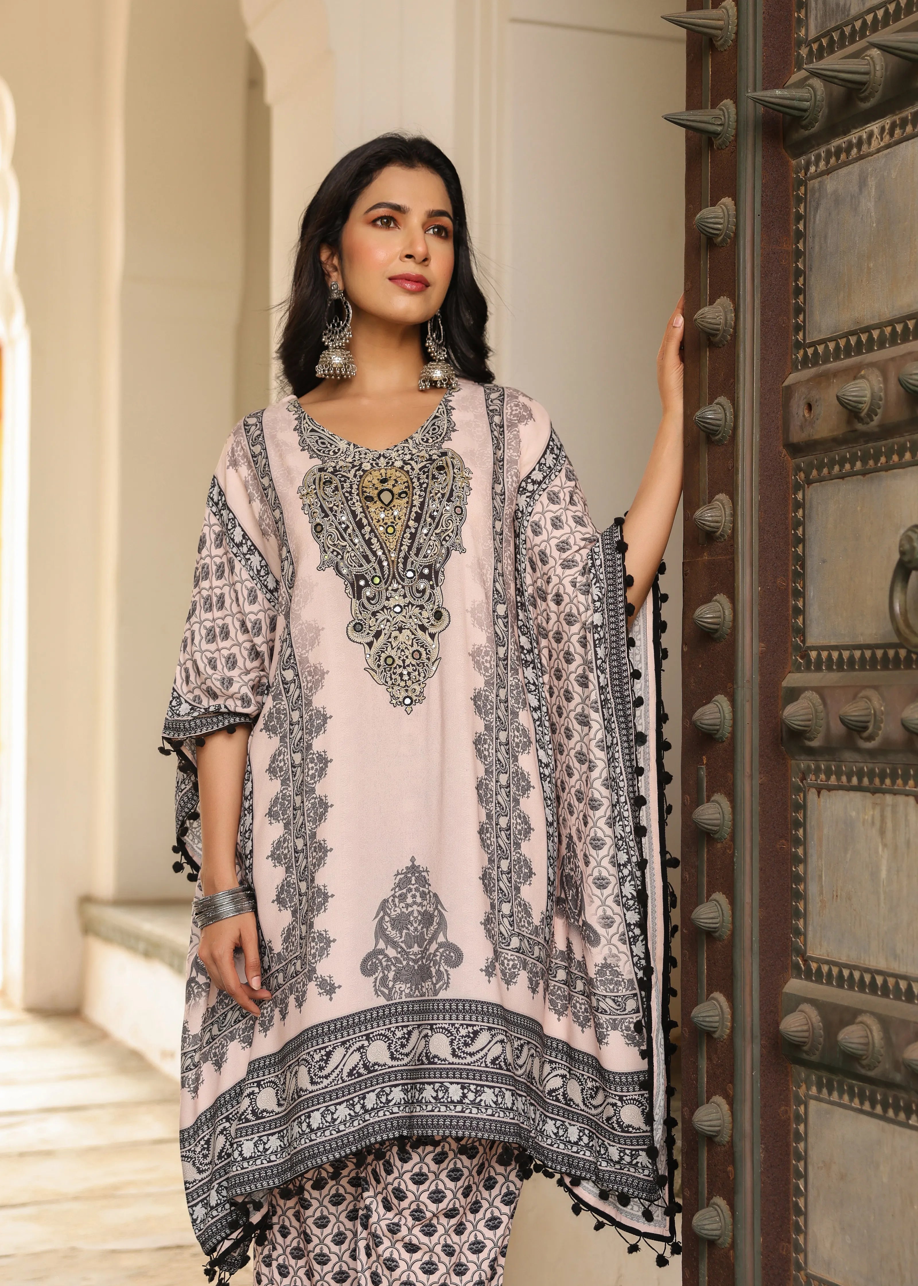 Black & Baby Pink Heritage Mirror Embellished Co-ord Set