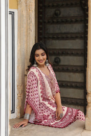 Wine Red & Cream Heritage Mirror Embellished Co-ord Set