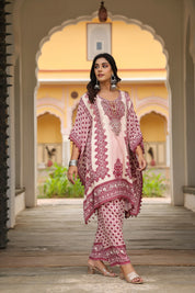 Wine Red & Cream Heritage Mirror Embellished Co-ord Set