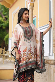 Offwhite Base Floral & Beaded Kaftan Co-ord Set