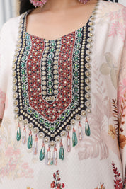 Offwhite Base Floral & Beaded Kaftan Co-ord Set