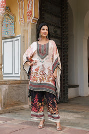 Offwhite Base Floral & Beaded Kaftan Co-ord Set