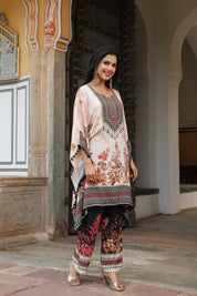 Offwhite Base Floral & Beaded Kaftan Co-ord Set