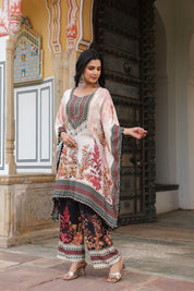 Offwhite Base Floral & Beaded Kaftan Co-ord Set
