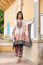 Offwhite Base Floral & Beaded Kaftan Co-ord Set