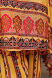 Mustard Floral Mirror-Embroidered Kaftan Co-ord Set