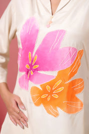 Ivory Big-Flower Embroidered Co-ord Set in Russian Silk