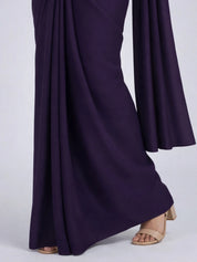 Deep Purple Beaded Chinon Pre Draped Saree Set with Tassel Tie-Back