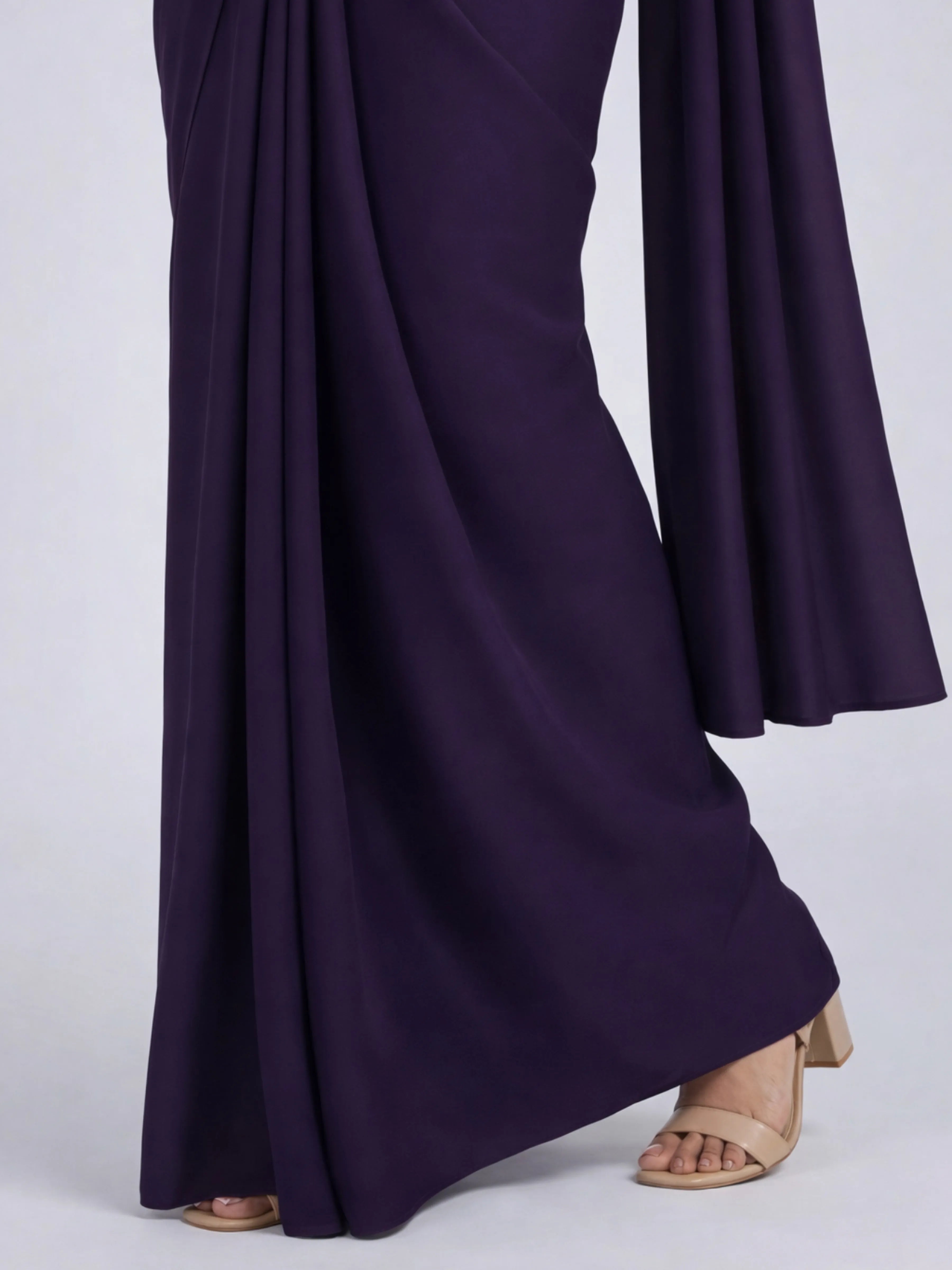 Deep Purple Beaded Chinon Pre Draped Saree Set with Tassel Tie-Back