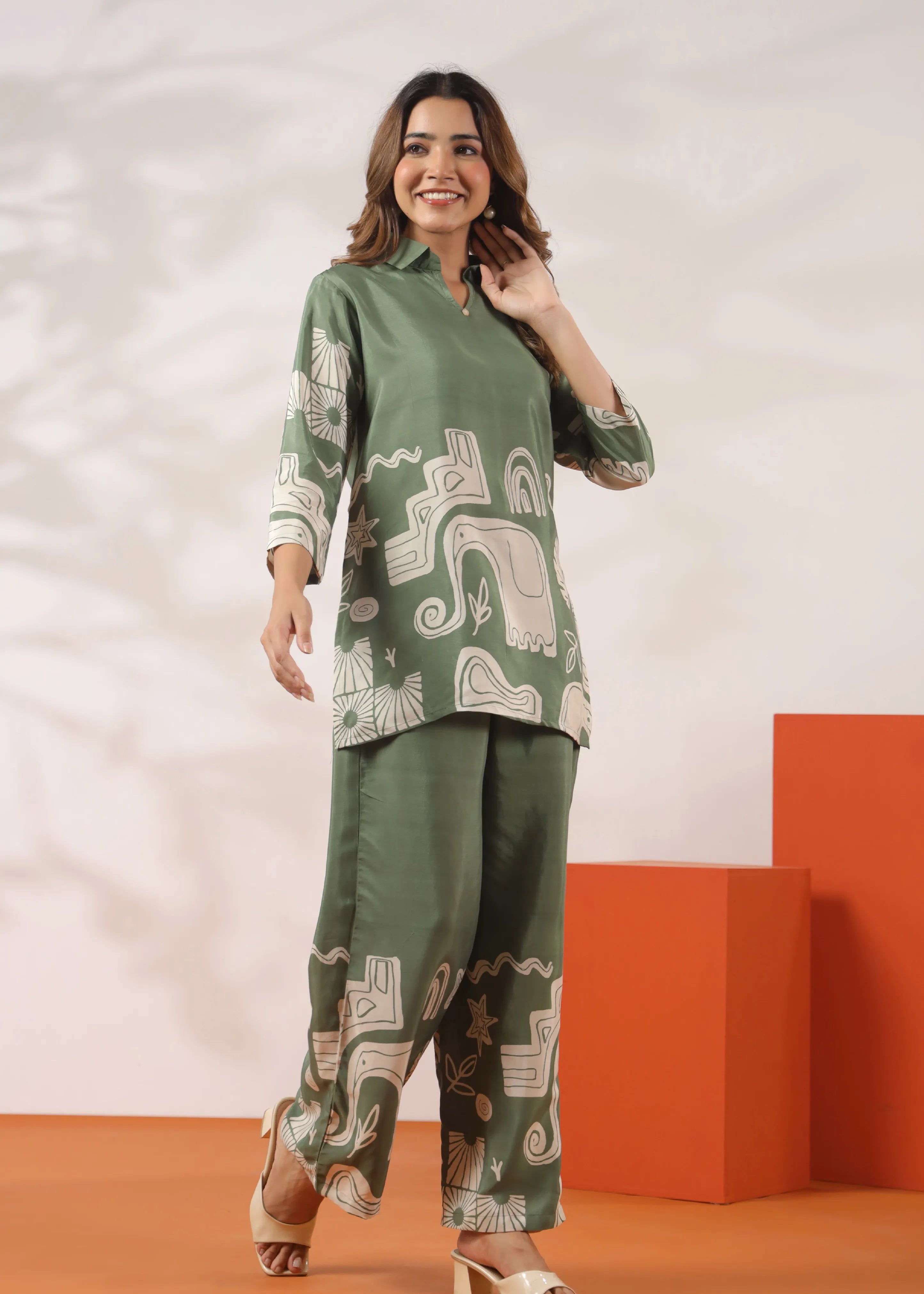 Chateau Green Tribal Elephant Elegance Co-ord Set