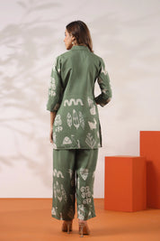 Sage Green Abstract Printed Co-ord Set in Russian Silk