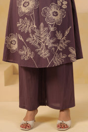 Purple Floral Motif Printed Cotton Kurta Set
