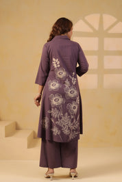 Purple Floral Motif Printed Cotton Kurta Set