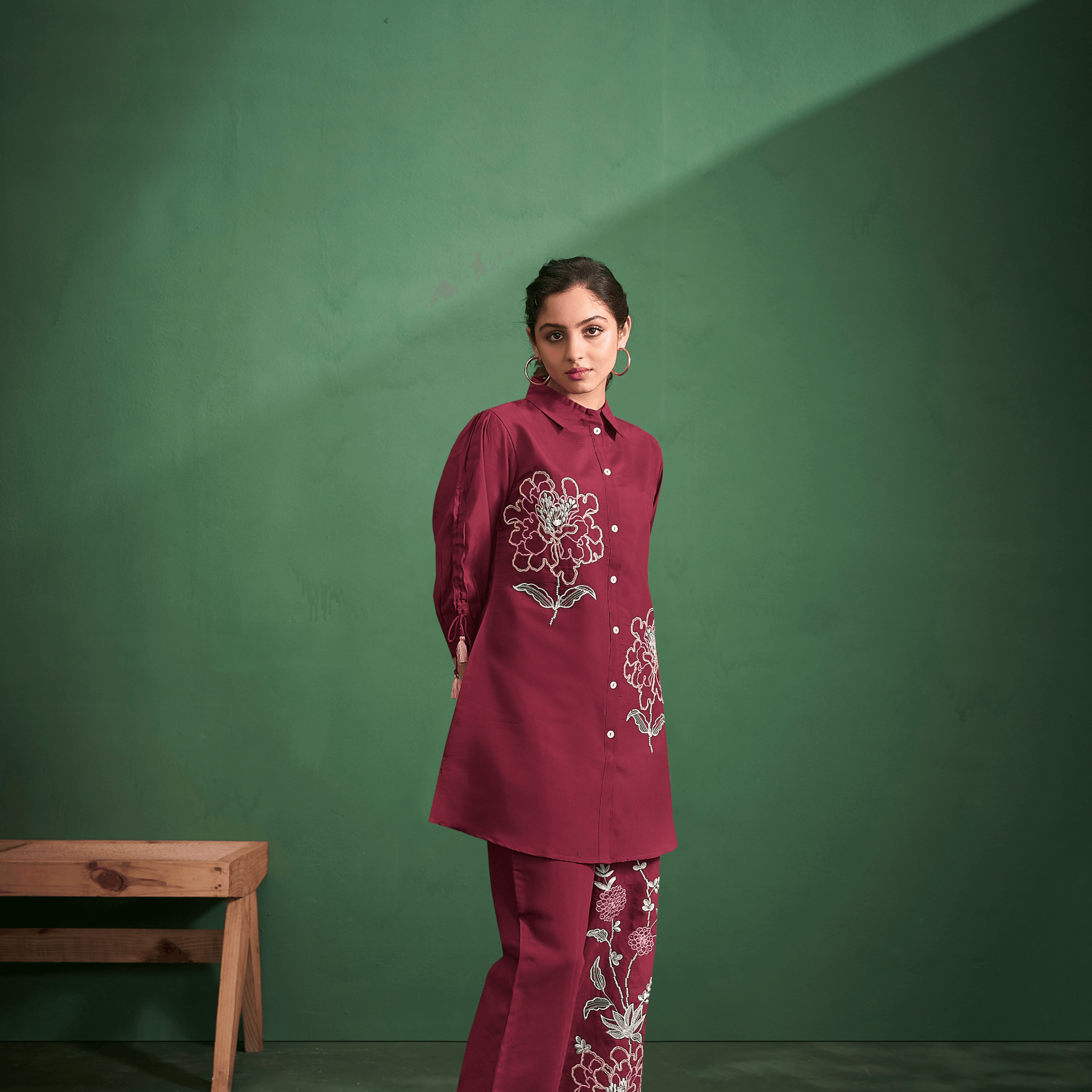 Maroon Embroidered Kurta With Pants - Kaftanize