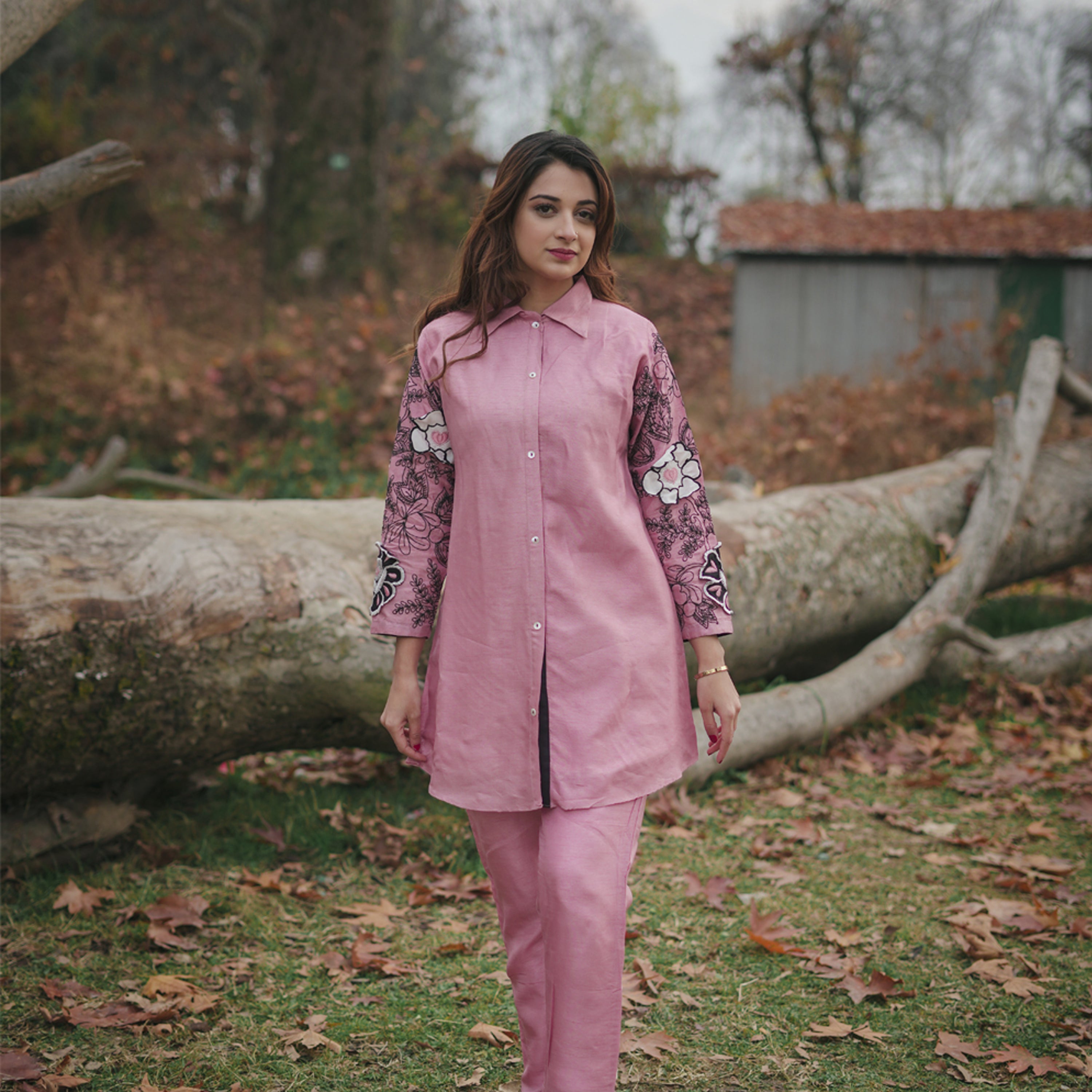 Pink Embroidered Tunic and Trouser Co-Ord Set - Kaftanize