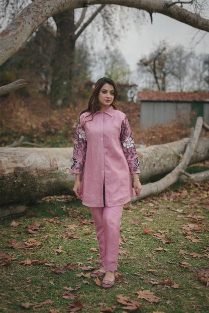 Pink Embroidered Tunic and Trouser Co-Ord Set