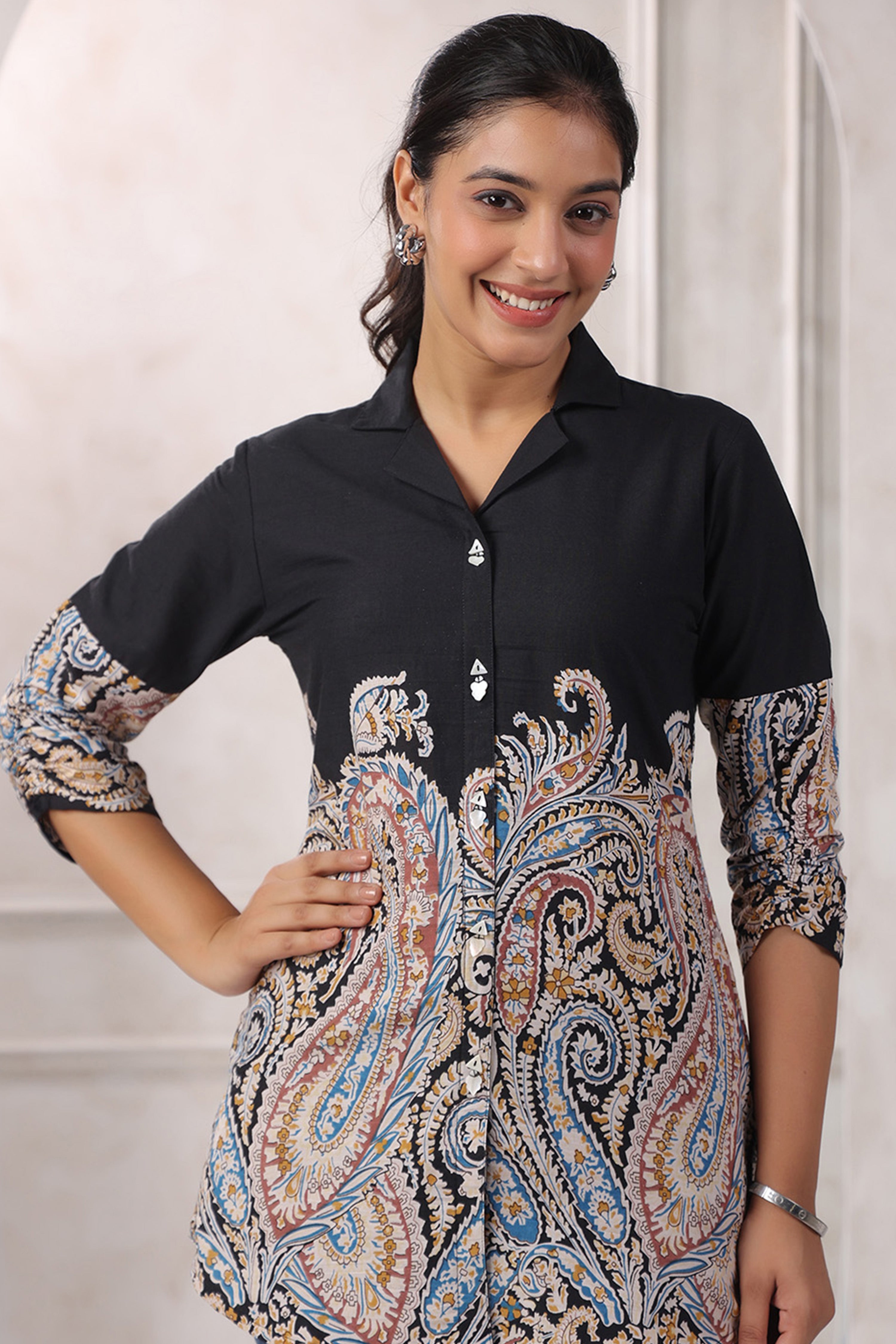 Black Printed Cotton Top