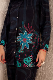 Kaftanize Black Floral Sequins Viscose 3 Piece Co-Ord Set With Camisole