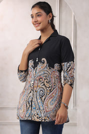 Black Printed Cotton Top