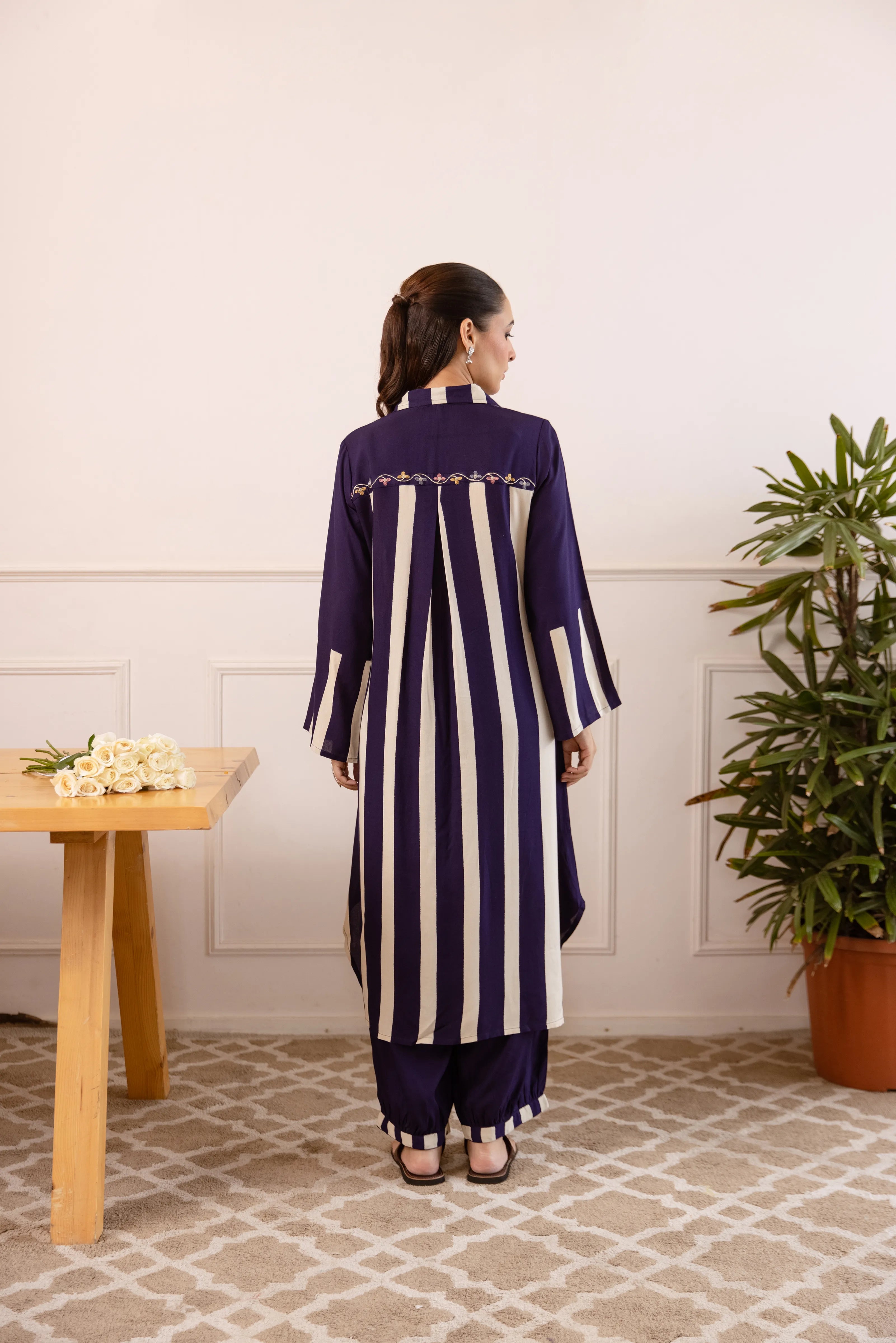 Purple German Rayon Floral Embroidered Kurta Set