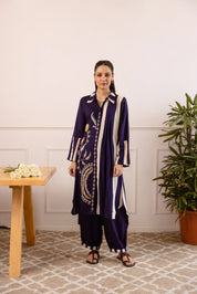 Purple German Rayon Floral Embroidered Kurta Set