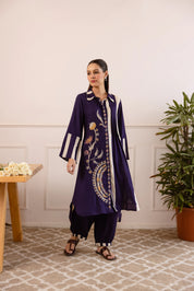 Purple German Rayon Floral Embroidered Kurta Set