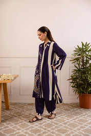 Purple German Rayon Floral Embroidered Kurta Set