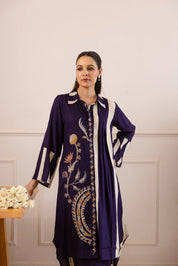 Purple German Rayon Floral Embroidered Kurta Set