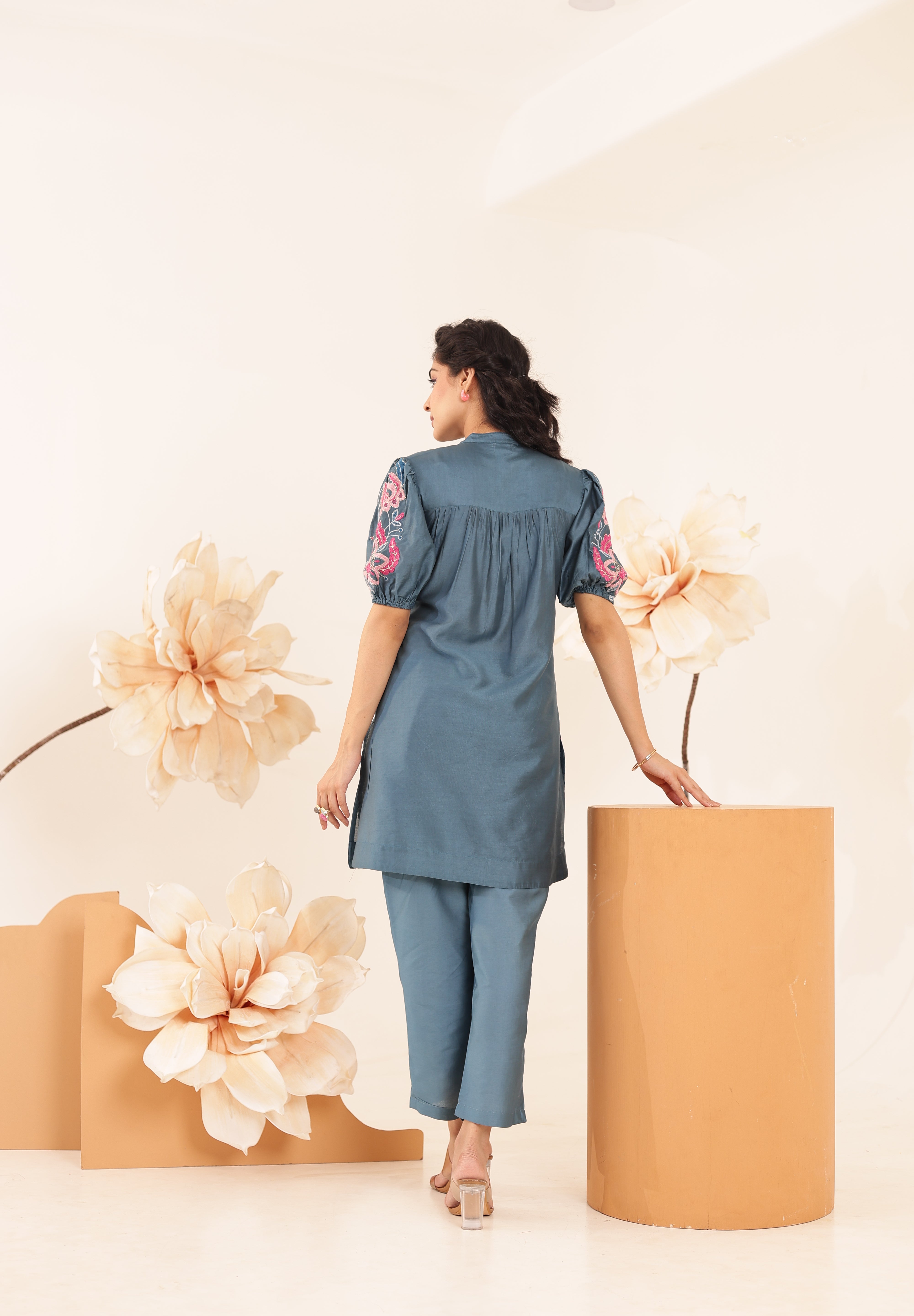 Blue Color Cotton Modal Embroidered Patch Co-Ord Set