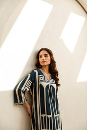 Blue Abstract Geometric Rayon Print Ethnic Set