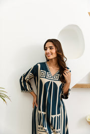 Blue Abstract Geometric Rayon Print Ethnic Set