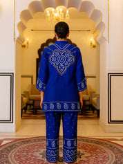 Electric Blue Mirror Embroidered Bandhani Co-ord Set