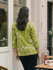 Green & White Floral Pintuck Kurti