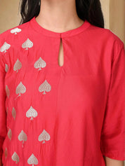 Hot Pink & White Embroidered Spade Motifs Chanderi Silk Co-ord Set