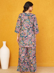 Multicolor Paisley Co-ord Set in Cotton Cambric
