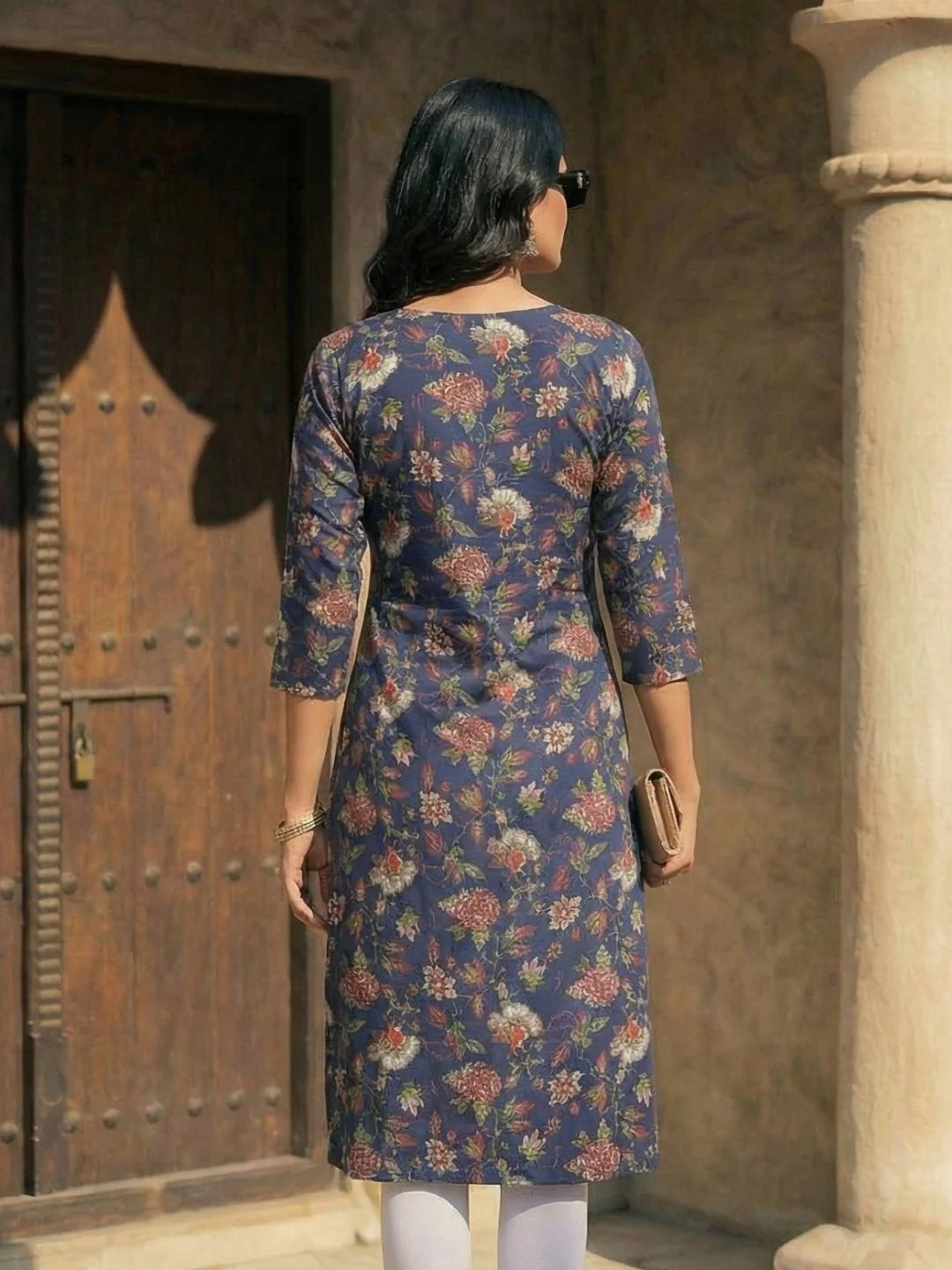 Kalamkari Print Navy Blue Cotton Kurta