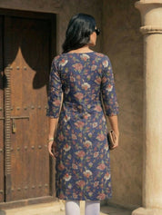 Kalamkari Print Navy Blue Cotton Kurta