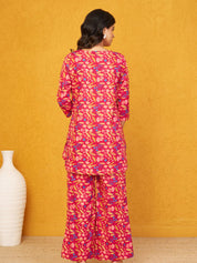 Raspberry Base Multicolor Floral Co-ord Set in Cotton Cambric