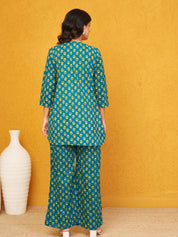 Green Floral Co-ord Set in Cotton Cambric