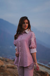 Light Pink Embroidered Top & Trouser Co-Ord Set