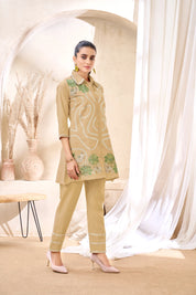 Embroidered Beige Co-Ord Set
