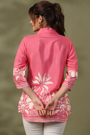 Sugar Plum Pink Floral Printed Russian Silk Top