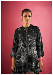 Black and Grey Printed Muslin Tunic